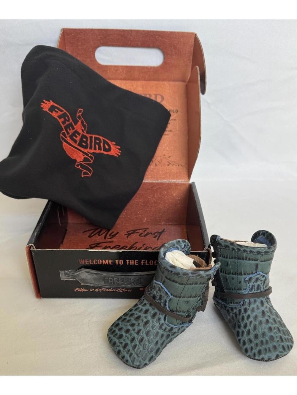 Freebird Baby BABY COAL TURQUOISE CROCO SIZE 0 (0-3 MONTHS) NEW